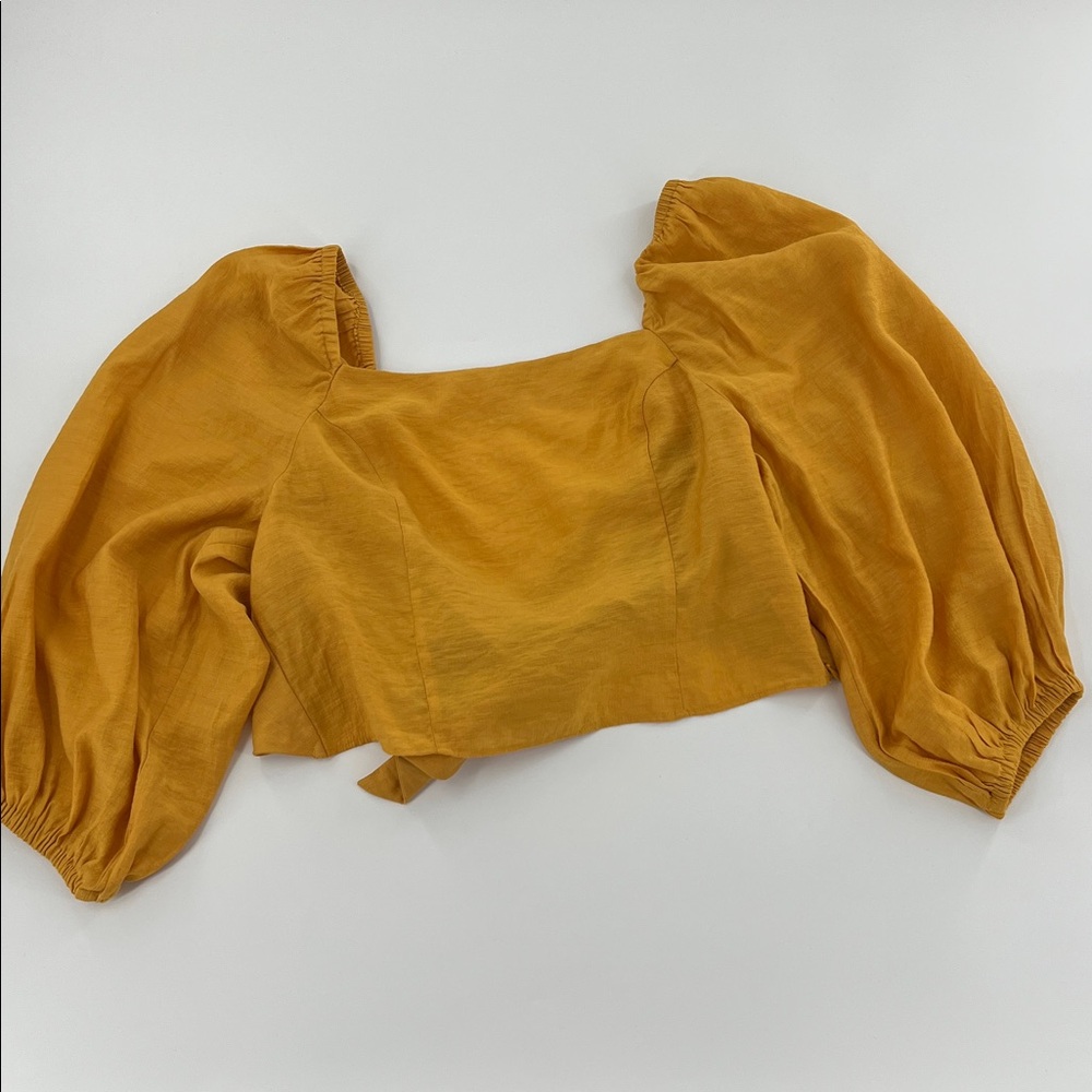 Express Mustard Puff Sleeve Blouse feminine dainty tie back boho resort wear NWT - Picture 4 of 8